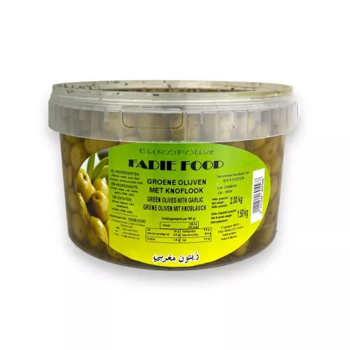 Fadie Food  Green Pitted Olives With Garlic 2.30kg